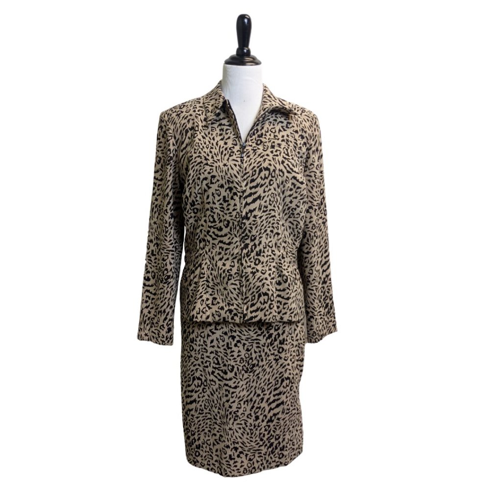 2 Piece Tan & Black Cheetah Jacket & Pencil Skirt